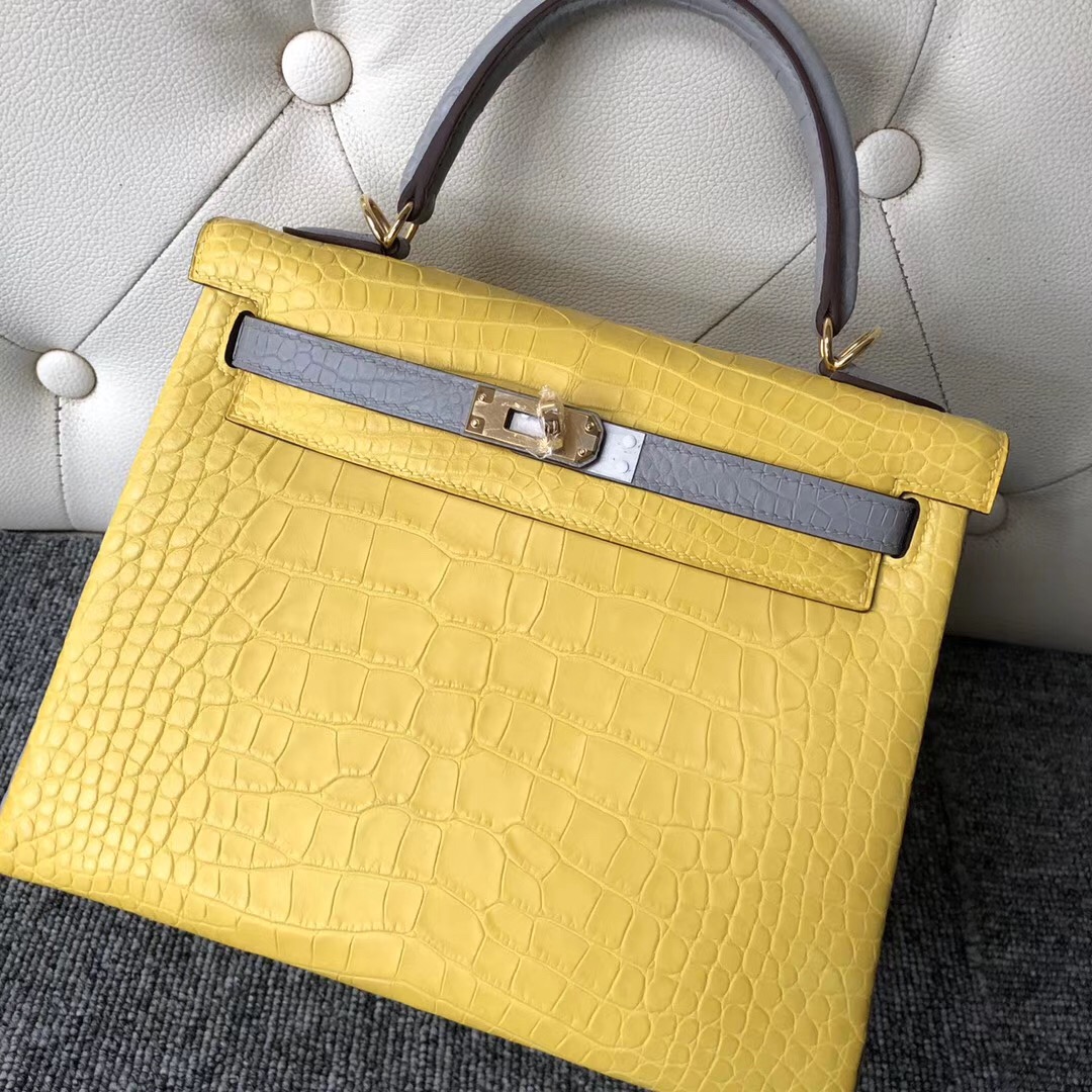 Taiwan Hermes Kelly 25cm Hss So 9R檸檬黃 lemon CK80 Pearl Grey 珍珠灰