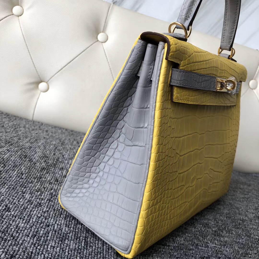 Taiwan Hermes Kelly 25cm Hss So 9R檸檬黃 lemon CK80 Pearl Grey 珍珠灰