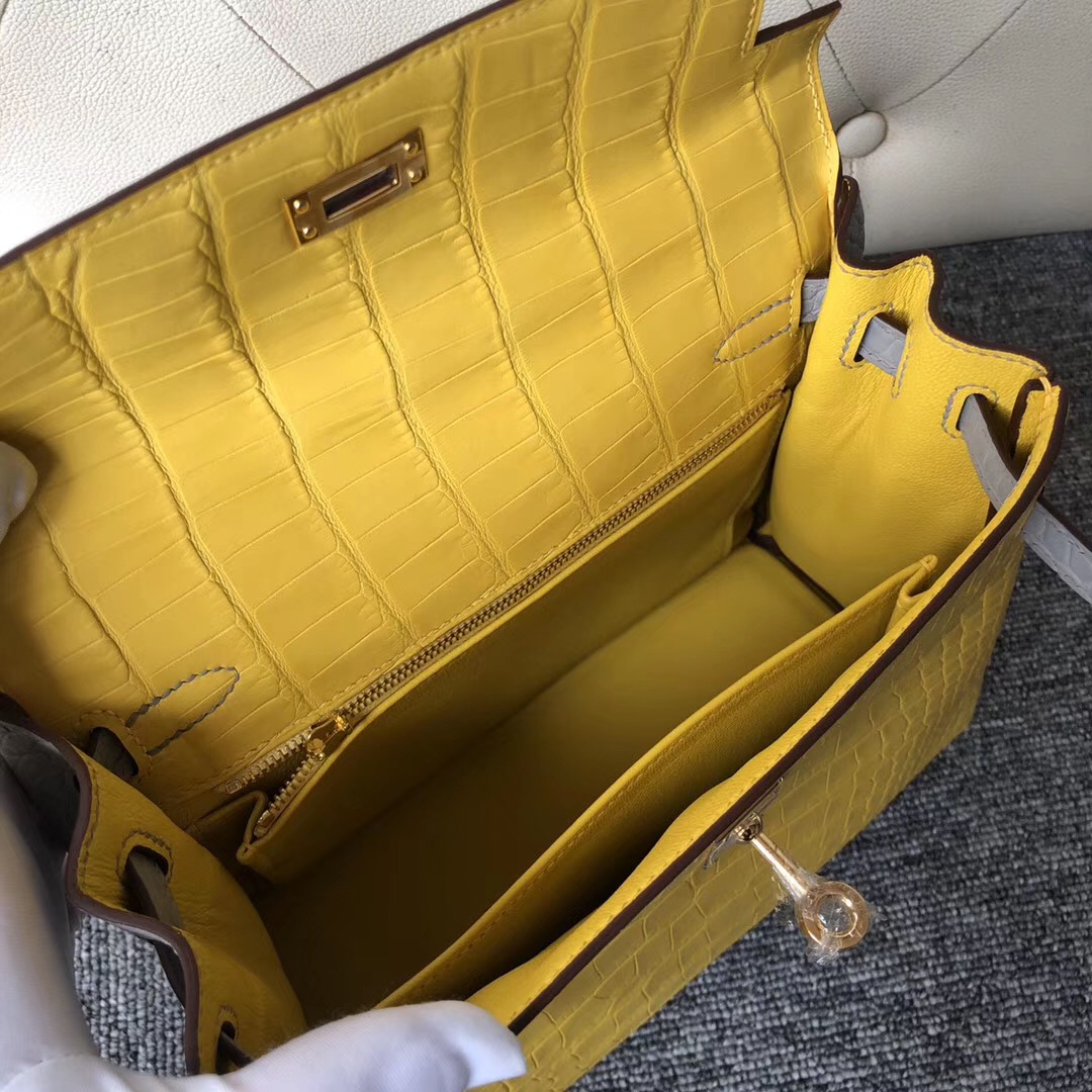 Taiwan Hermes Kelly 25cm Hss So 9R檸檬黃 lemon CK80 Pearl Grey 珍珠灰