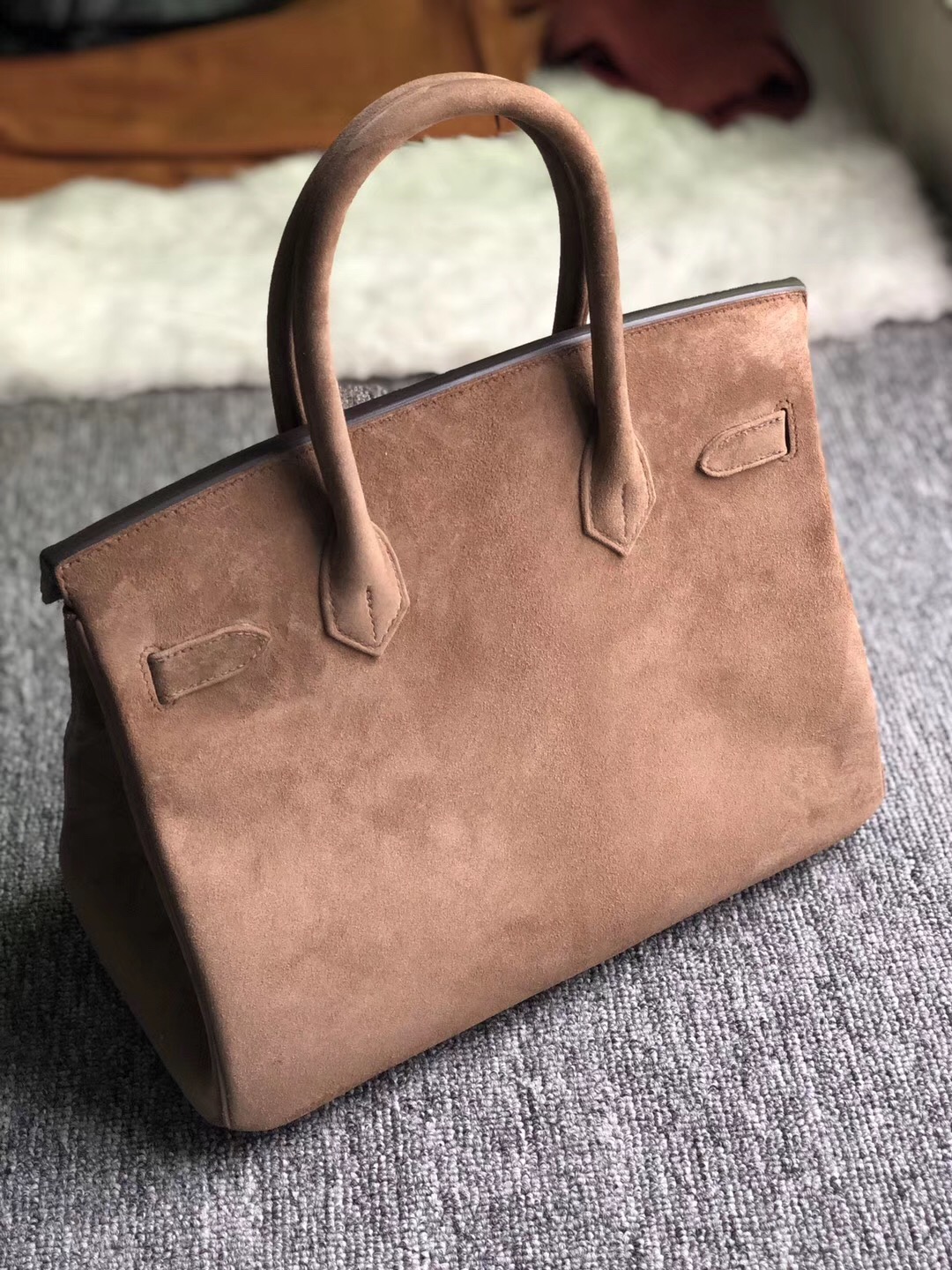 香港元朗區愛馬仕 Hermes Birkin 30cm 麂皮 羊皮反絨 CK18 Etoupe 大象灰