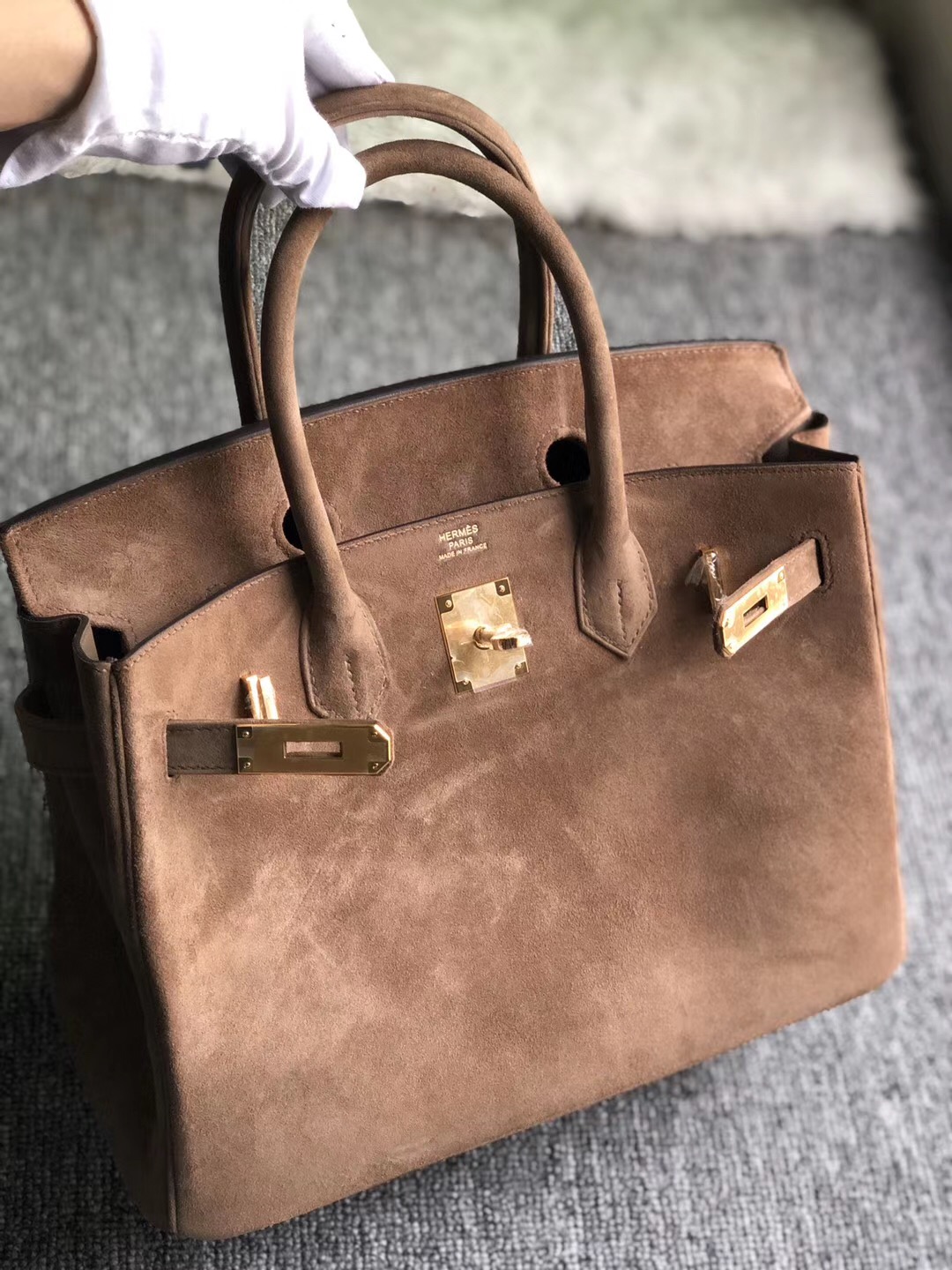 香港元朗區愛馬仕 Hermes Birkin 30cm 麂皮 羊皮反絨 CK18 Etoupe 大象灰