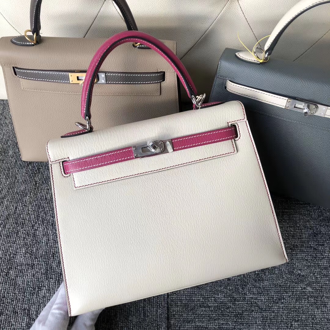 臺灣嘉義市 Hermes Kelly 25cm Chevre CK10 Craie L3 Rose Purple