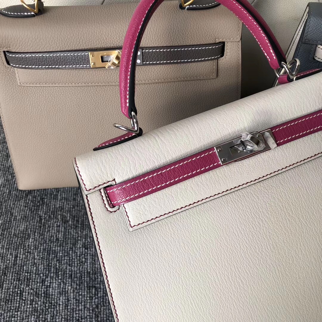 臺灣嘉義市 Hermes Kelly 25cm Chevre CK10 Craie L3 Rose Purple