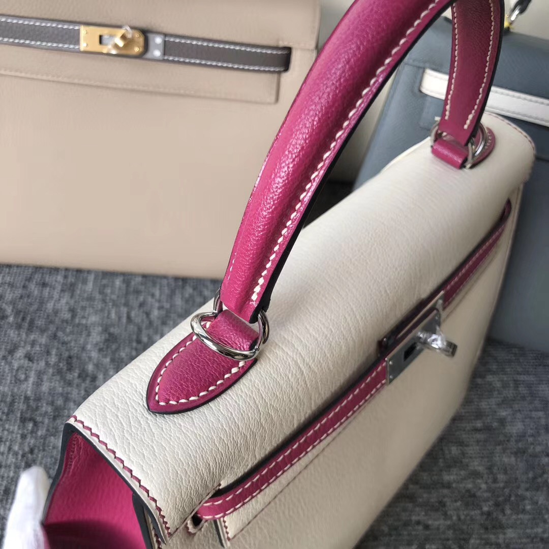 臺灣嘉義市 Hermes Kelly 25cm Chevre CK10 Craie L3 Rose Purple