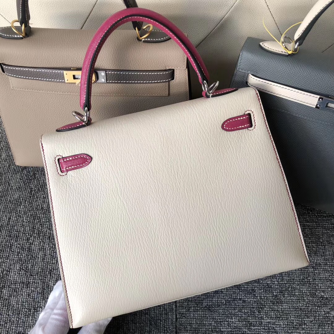 臺灣嘉義市 Hermes Kelly 25cm Chevre CK10 Craie L3 Rose Purple