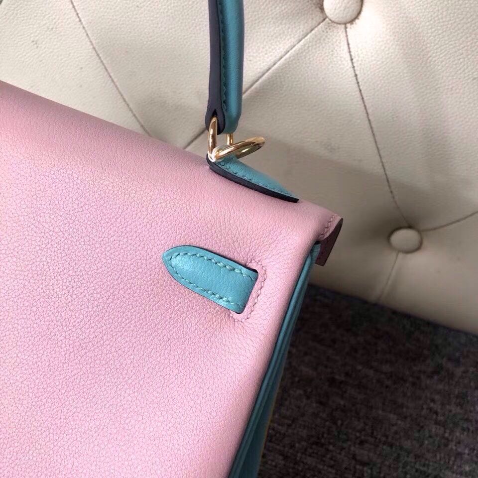 Hermes Kelly 三拼色 25cm 9R lemon 3Q Rose Sakura 3P Blue Atoll