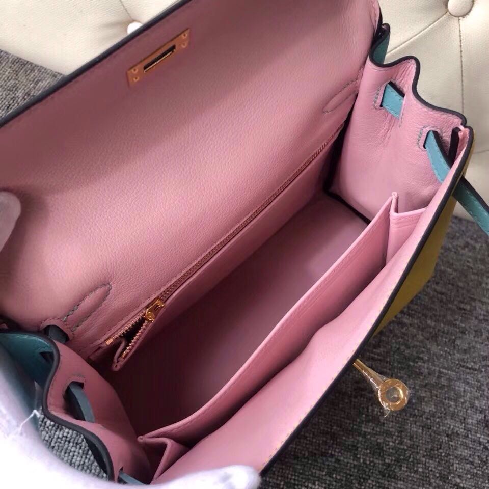 Hermes Kelly 三拼色 25cm 9R lemon 3Q Rose Sakura 3P Blue Atoll