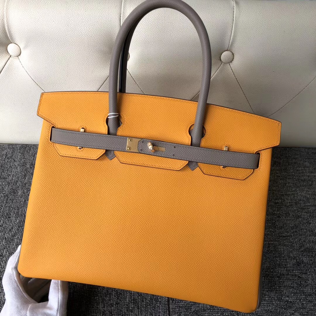 Hermes Birkin 30cm Hss So 9V太陽黃/M8瀝青灰 Griss Asphalte 拉絲金扣