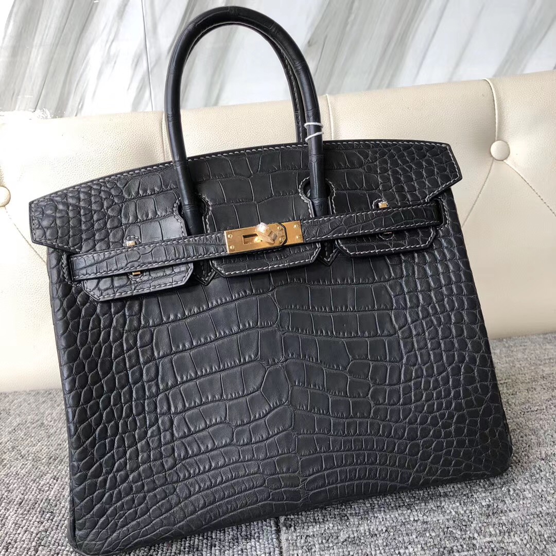 香港屯門區愛馬仕 Hermes Birkin 25cm 美洲鱷 CK88 Graphite 石墨灰 24k 金