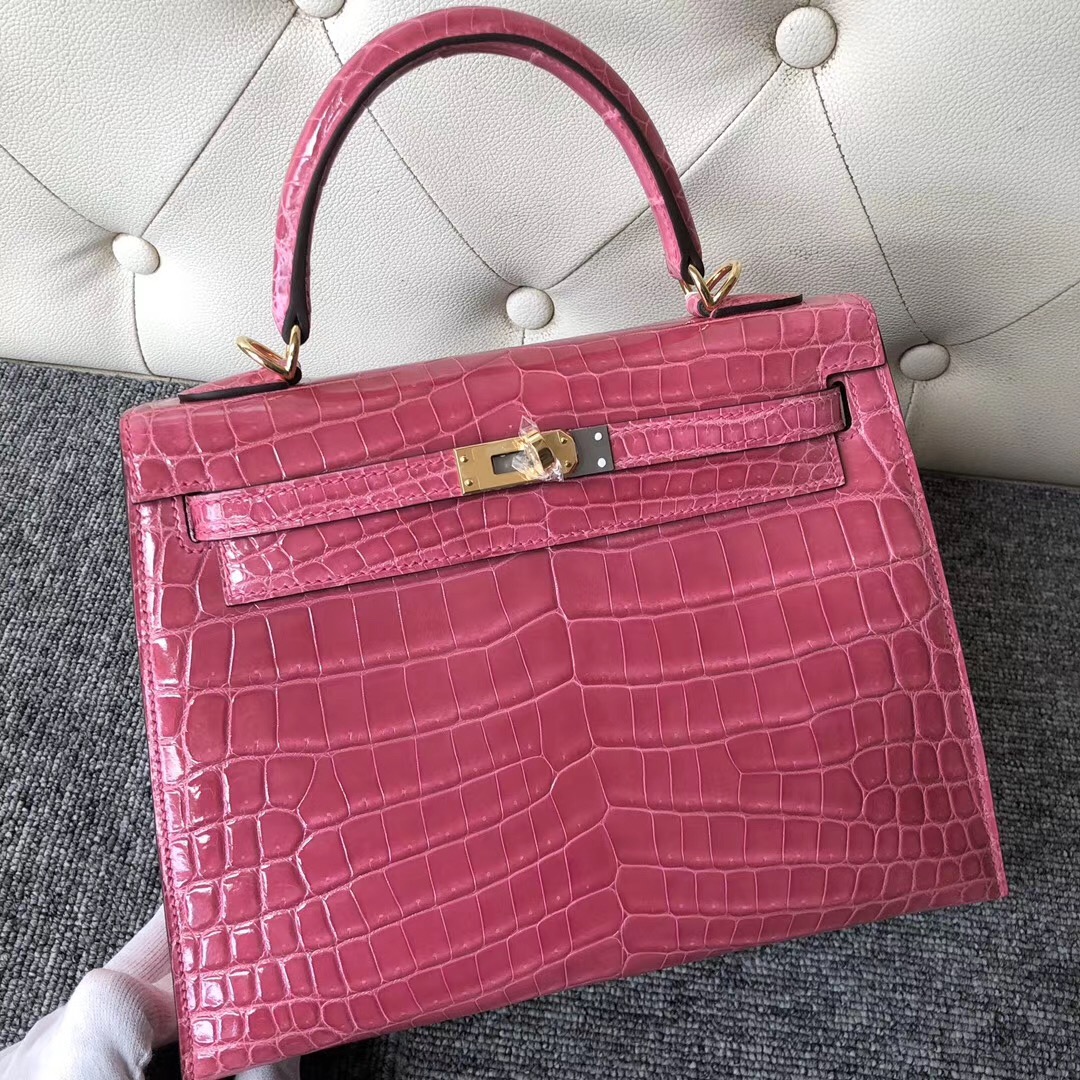 香港荃灣區愛馬仕凱莉包定制 Hermes Kelly 25cm 尼羅鱷 J5桃粉色