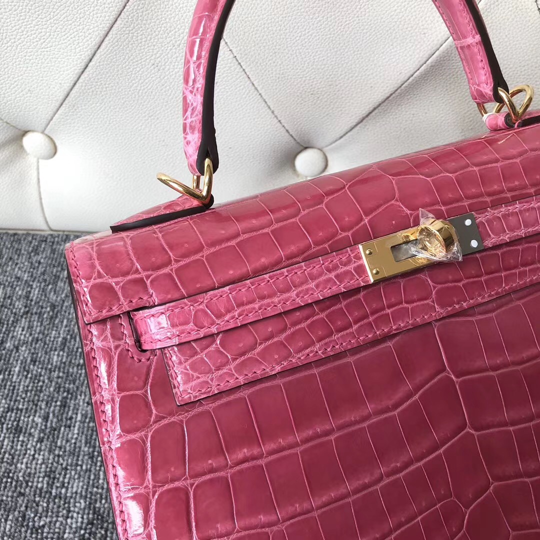 香港荃灣區愛馬仕凱莉包定制 Hermes Kelly 25cm 尼羅鱷 J5桃粉色