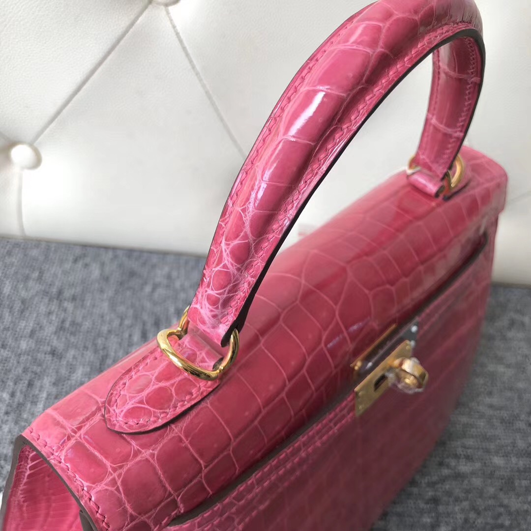 香港荃灣區愛馬仕凱莉包定制 Hermes Kelly 25cm 尼羅鱷 J5桃粉色