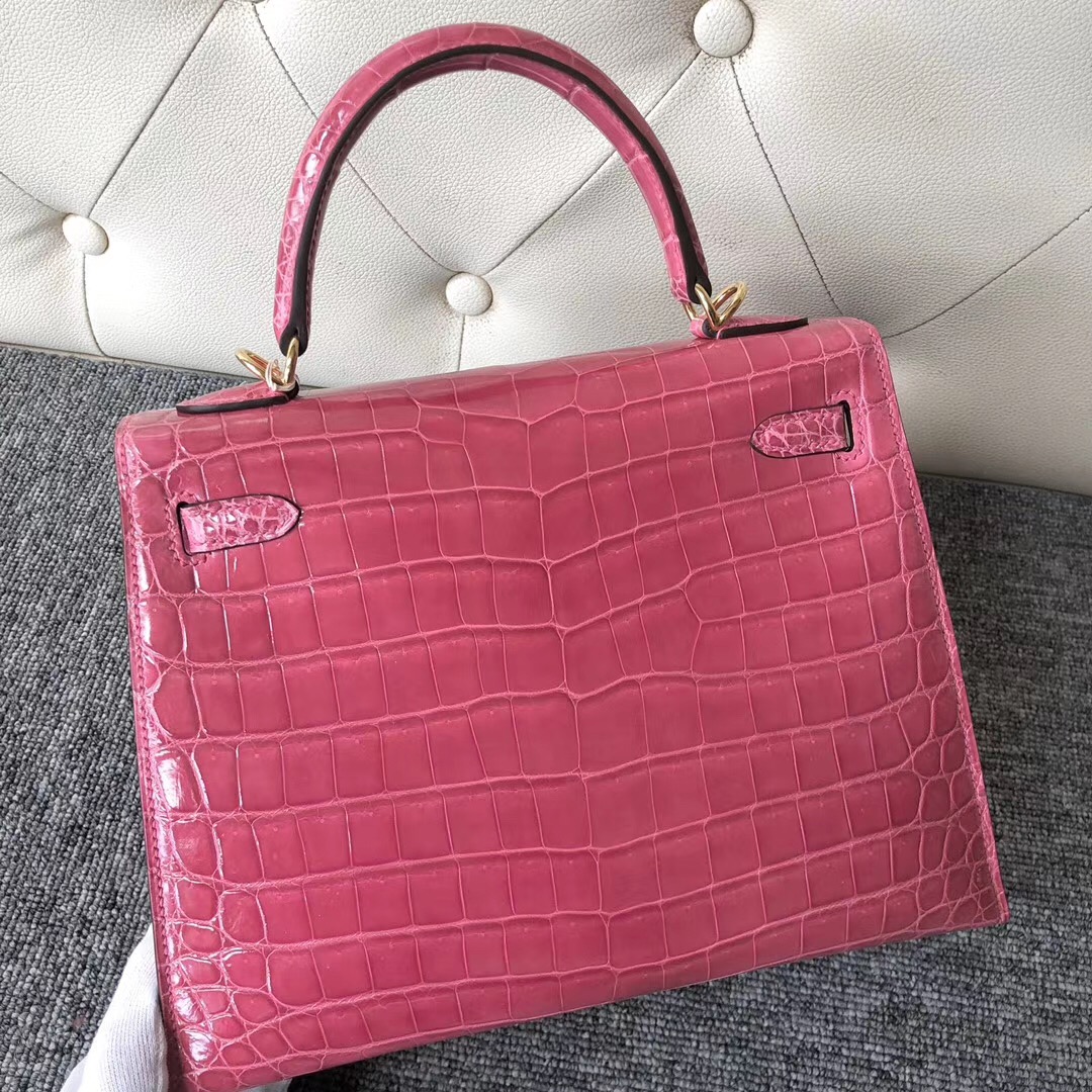 香港荃灣區愛馬仕凱莉包定制 Hermes Kelly 25cm 尼羅鱷 J5桃粉色