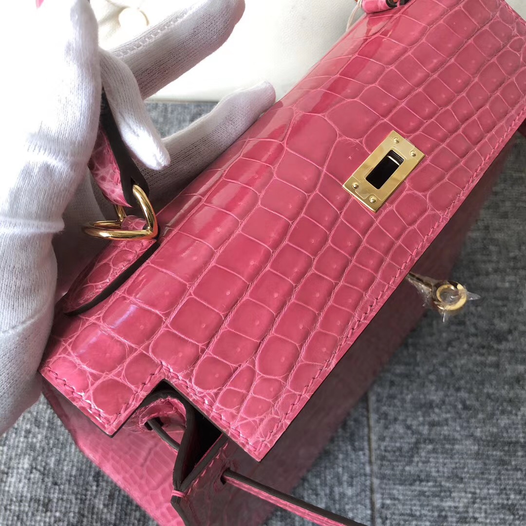 香港荃灣區愛馬仕凱莉包定制 Hermes Kelly 25cm 尼羅鱷 J5桃粉色