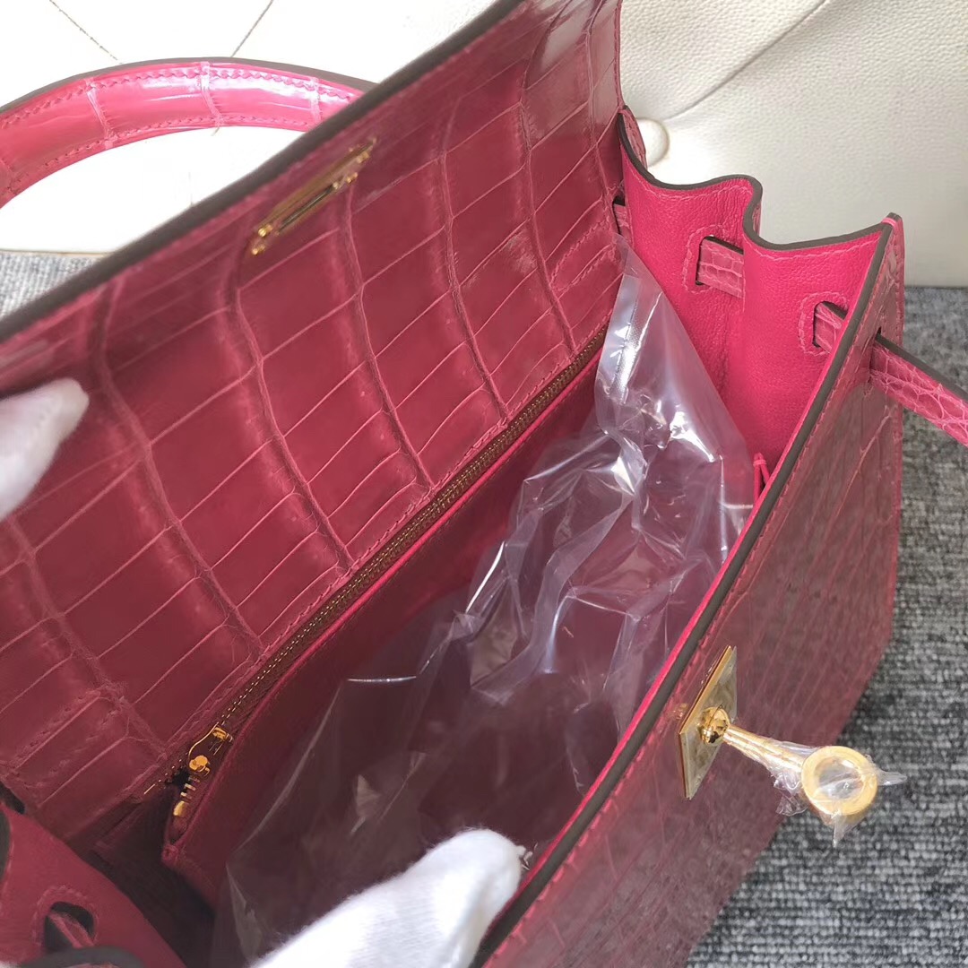 香港荃灣區愛馬仕凱莉包定制 Hermes Kelly 25cm 尼羅鱷 J5桃粉色