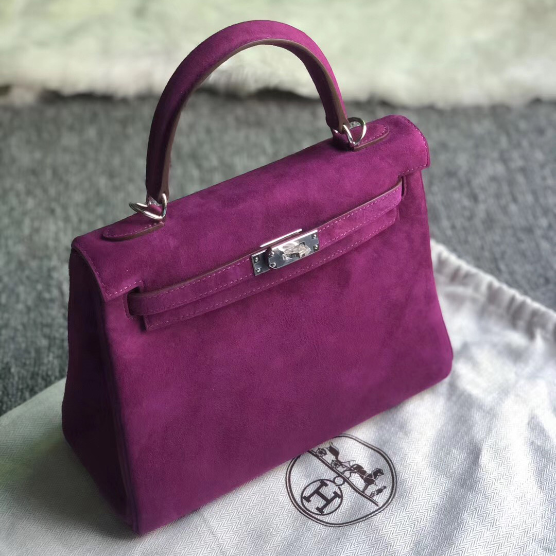 Hong Kong Hermes Kelly 25cm 麂皮 羊皮反絨 P9海葵紫 Anemone