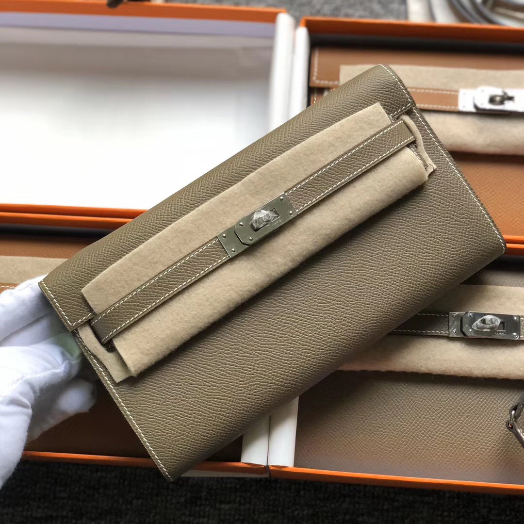 Hermes Portefeuille Kelly Classique To Go CK18 Etoupe 大象灰