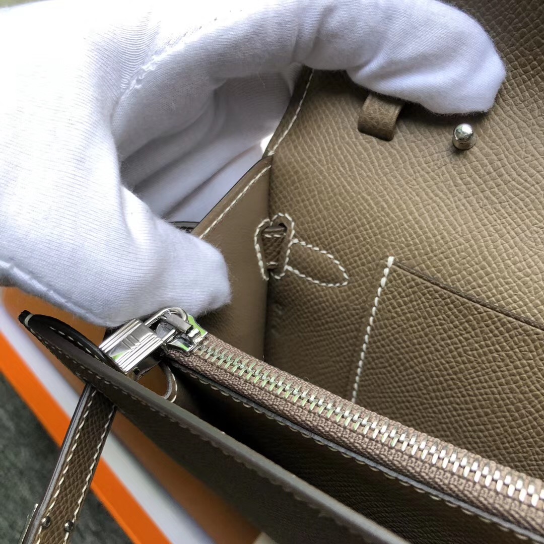 Hermes Portefeuille Kelly Classique To Go CK18 Etoupe 大象灰