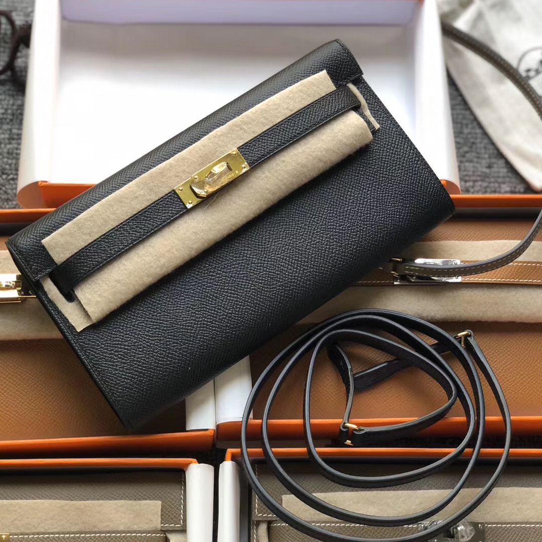 USA Hermes woc Portefeuille Kelly Classique To Go CK89 black