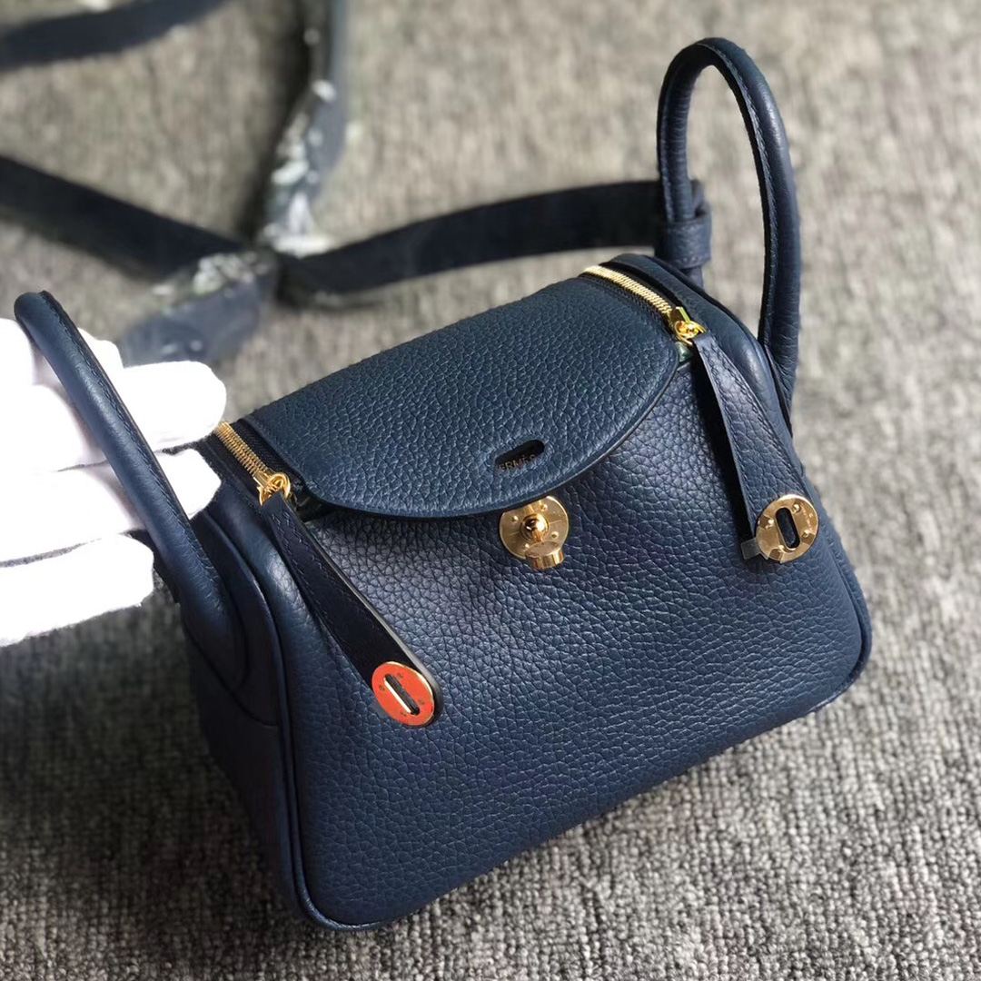 Hong Kong Hermes Lindy Mini taurillon Clemence CK73 Blue Sapphire