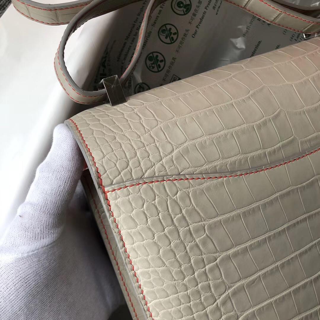 Hermes Constance 24cm 美洲鱷 CK80 grey pearl 珍珠灰 A5 Bouganinviller