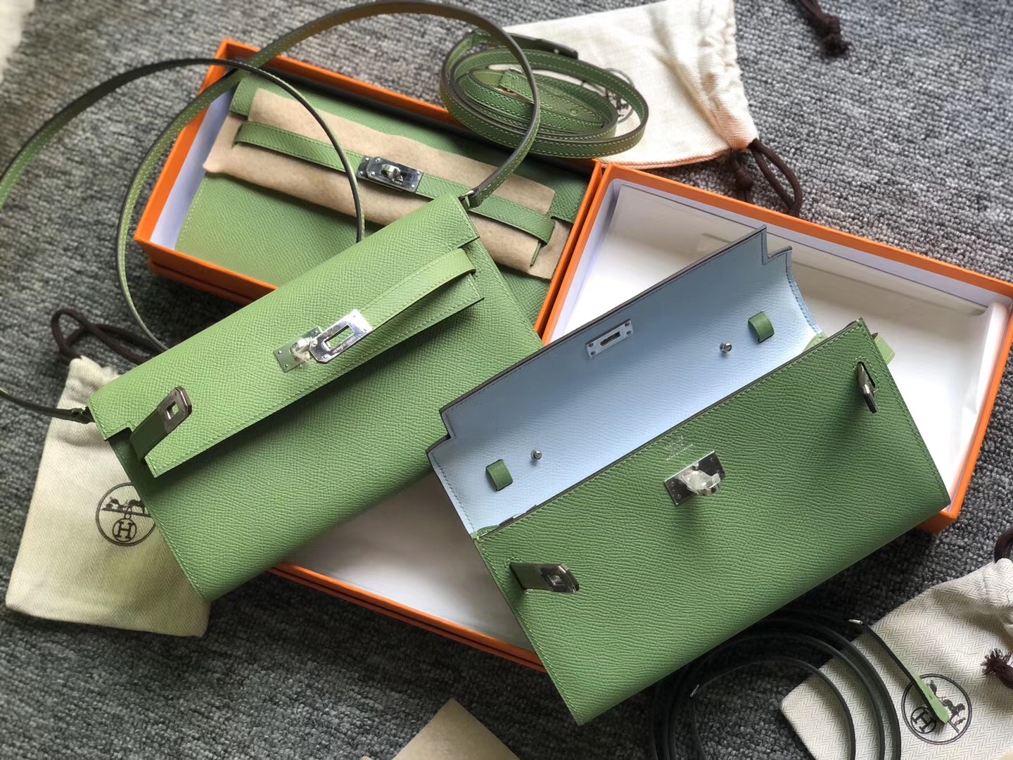 Hermes Kelly to go woc 3i Vert Criquet 牛油果綠 拼 t0 霧藍色 blue brume