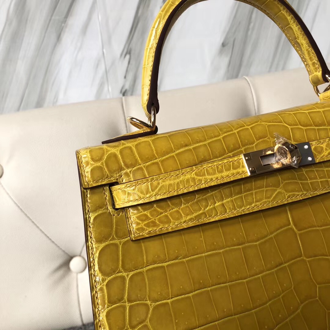 Hermes Kelly 25cm 尼羅鱷 shiny nilo crocodile 9R Lime 檸檬黃