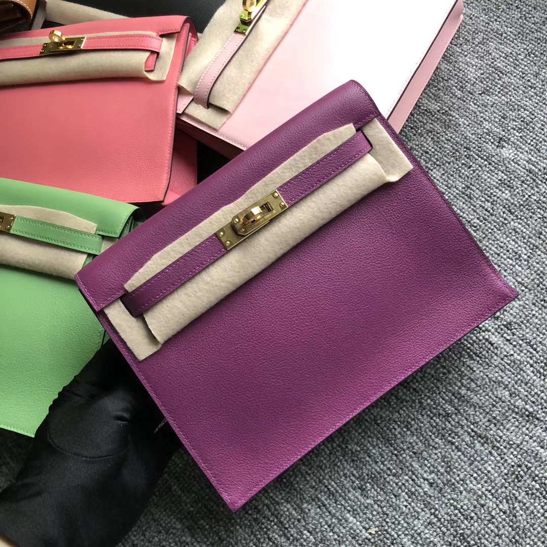 愛馬仕跳舞包 Qatar Kuwait Hermes Kelly Danse Evercolor CK37 Gold