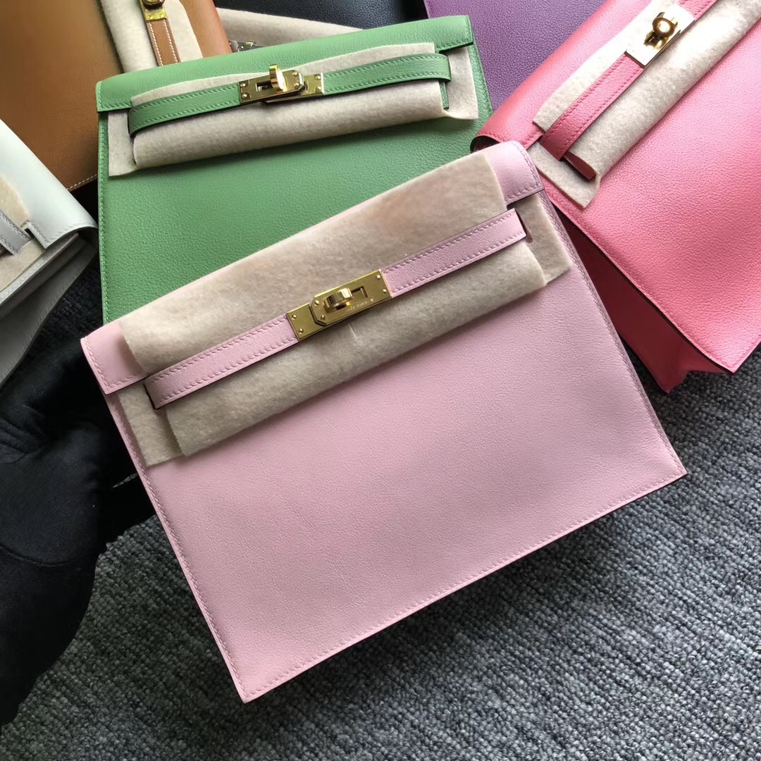 愛馬仕跳舞包 Qatar Kuwait Hermes Kelly Danse Evercolor CK37 Gold