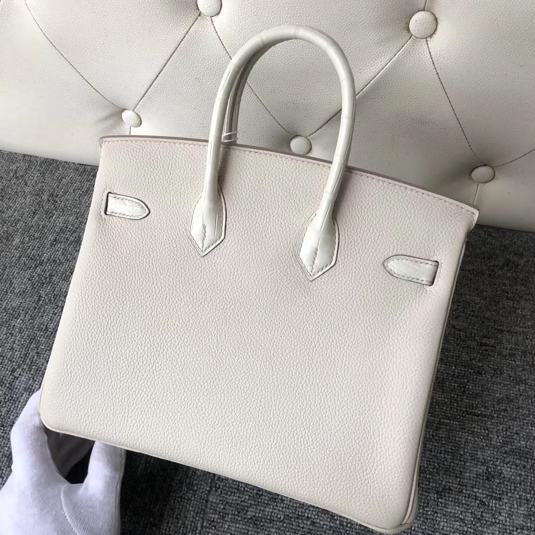 Hermes Birkin 25cm Touch Togo CK10 Craie奶昔白 美洲鱷 8L 奶油白 Beton