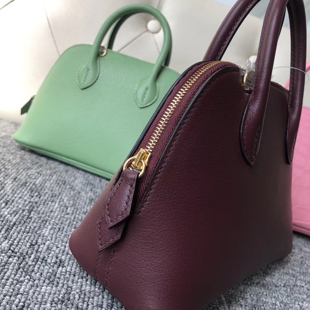 臺灣新竹市 Hermes Bolide 1923 mini bag chevre CC57 Bordeaux 波爾多酒紅