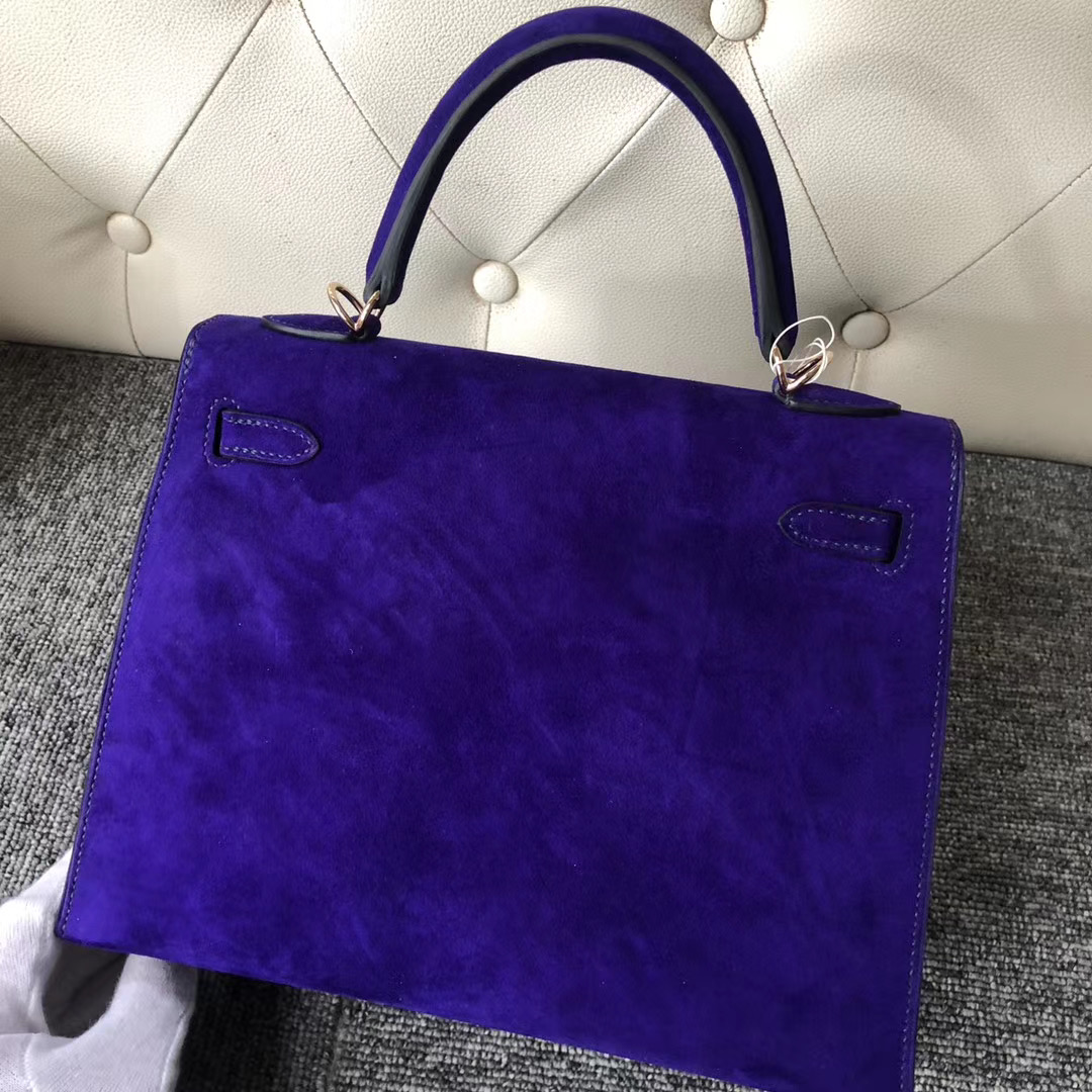 Hermes Kelly 28cm Sellier 外縫麂皮羊皮反絨 7T電光藍Blue eletric