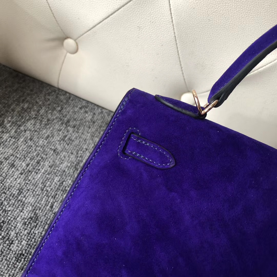 Hermes Kelly 28cm Sellier 外縫麂皮羊皮反絨 7T電光藍Blue eletric