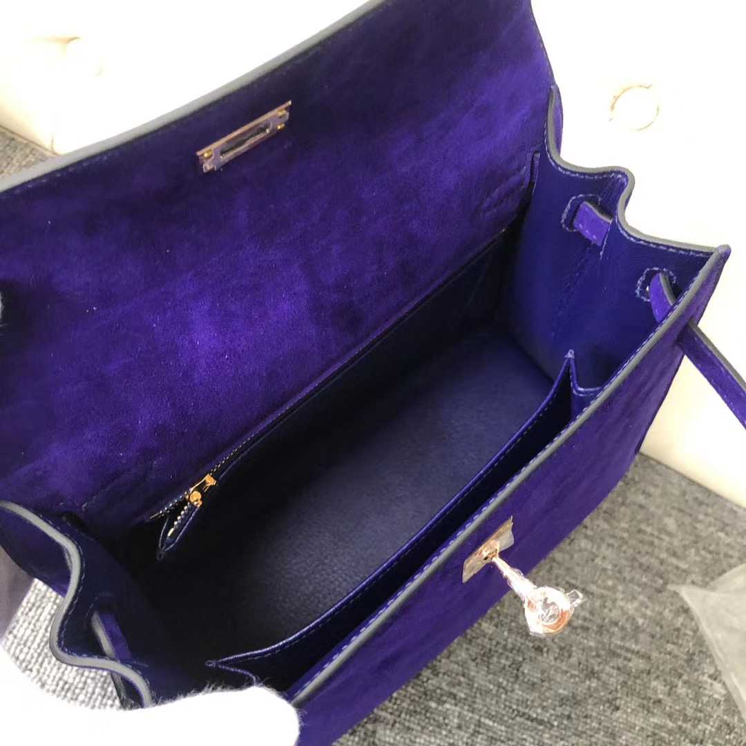 Hermes Kelly 28cm Sellier 外縫麂皮羊皮反絨 7T電光藍Blue eletric