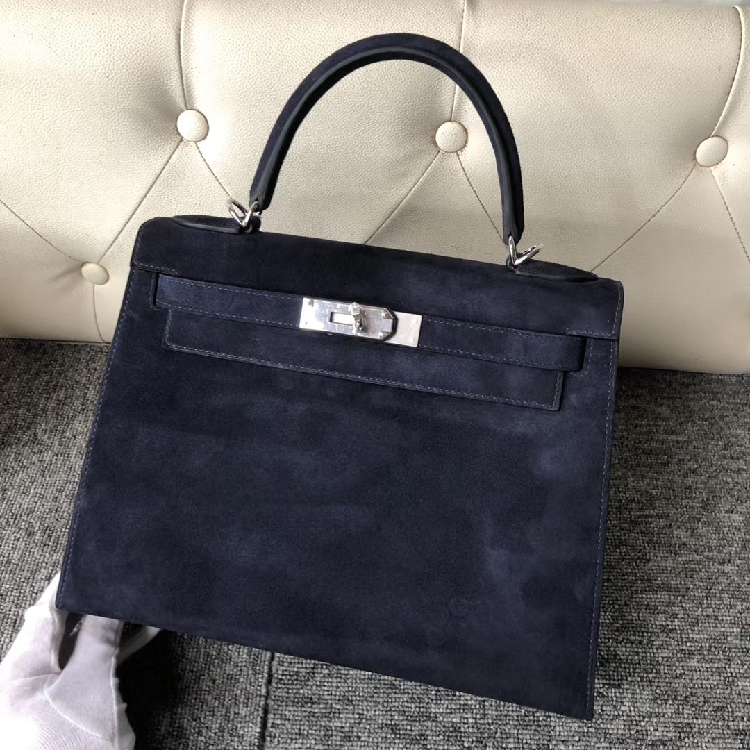 Hermes Kelly 28cm Sellier 外縫麂皮羊皮反絨 CK73寶石藍 Blue sapphire