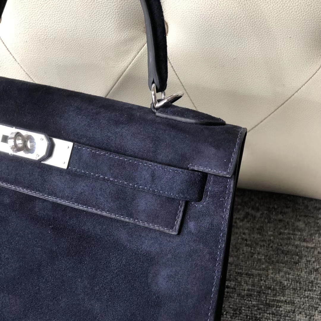 Hermes Kelly 28cm Sellier 外縫麂皮羊皮反絨 CK73寶石藍 Blue sapphire