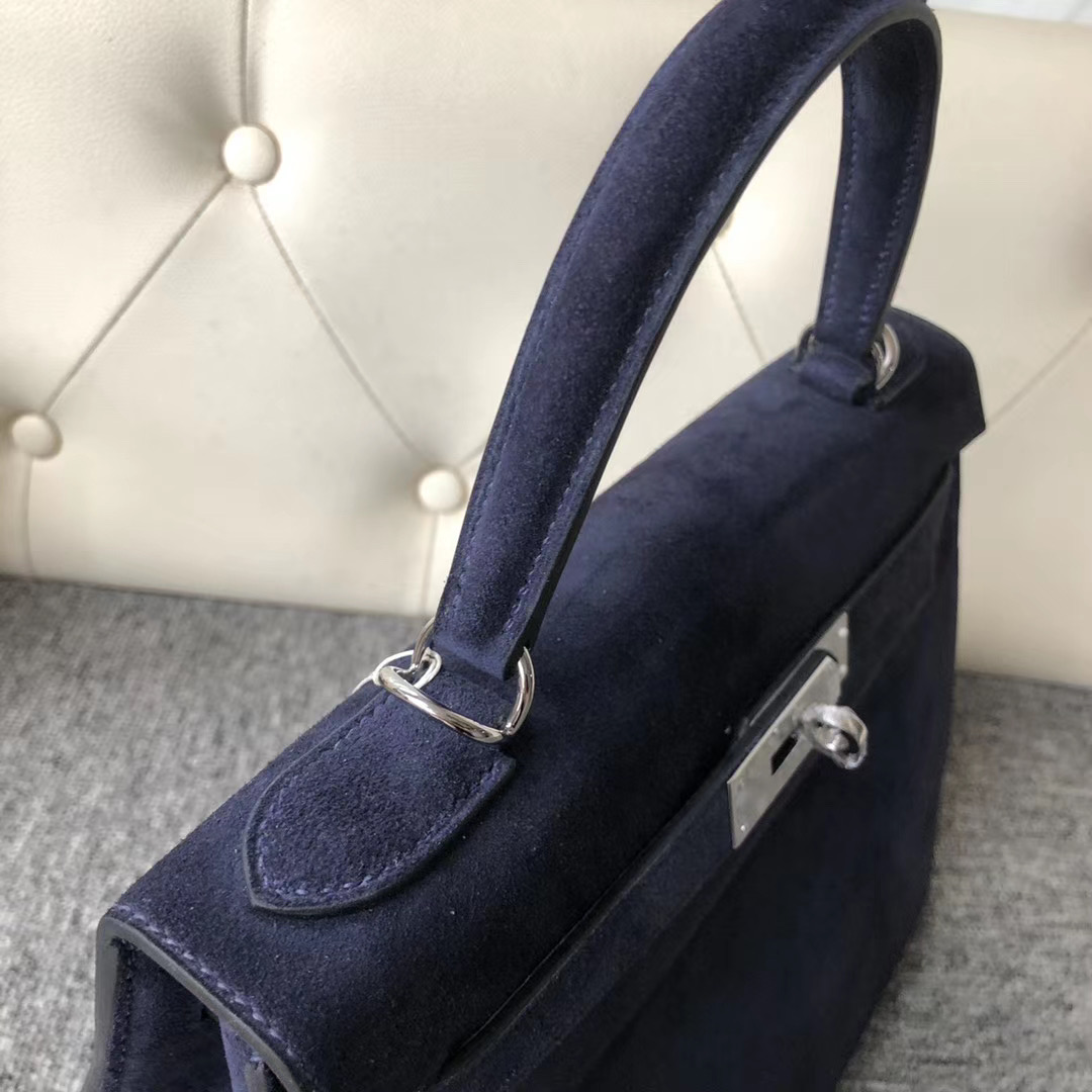 Hermes Kelly 28cm Sellier 外縫麂皮羊皮反絨 CK73寶石藍 Blue sapphire