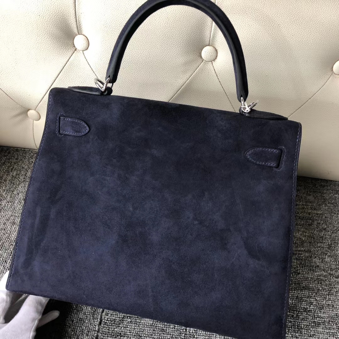 Hermes Kelly 28cm Sellier 外縫麂皮羊皮反絨 CK73寶石藍 Blue sapphire