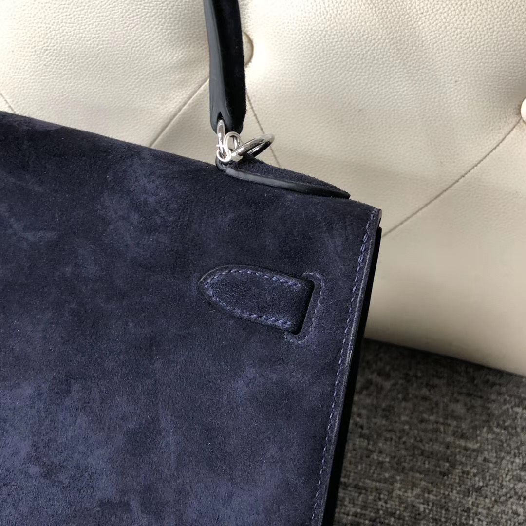 Hermes Kelly 28cm Sellier 外縫麂皮羊皮反絨 CK73寶石藍 Blue sapphire