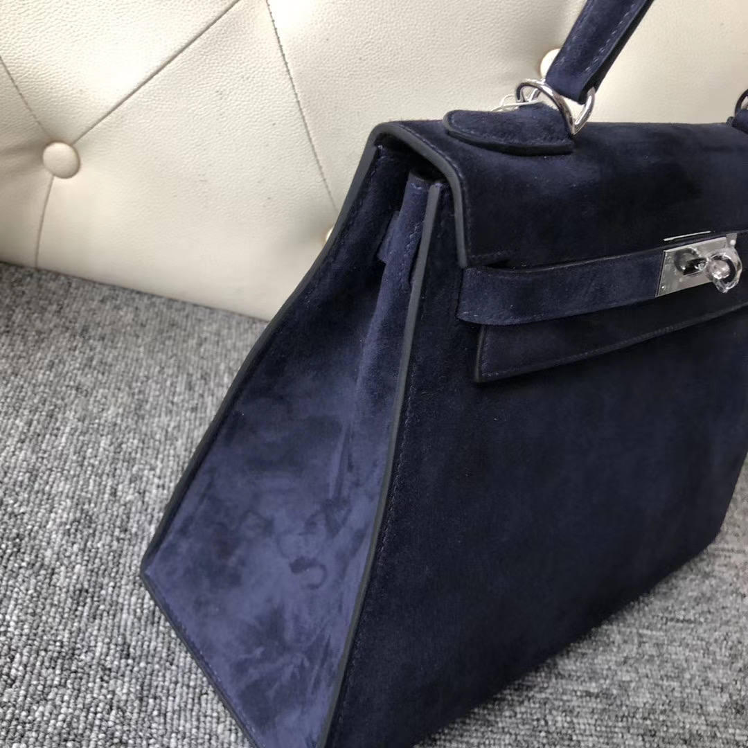 Hermes Kelly 28cm Sellier 外縫麂皮羊皮反絨 CK73寶石藍 Blue sapphire