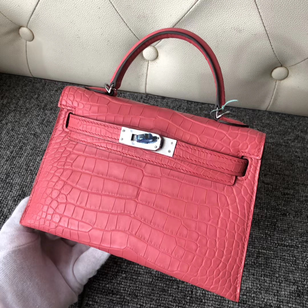 Hermes Kelly Mini 2代 Matte Alligator Crocodile A5 Bouganinviller 杜鵑紅