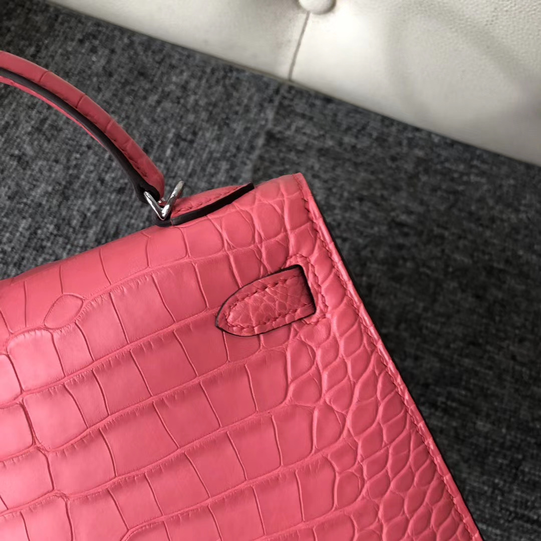 Hermes Kelly Mini 2代 Matte Alligator Crocodile A5 Bouganinviller 杜鵑紅