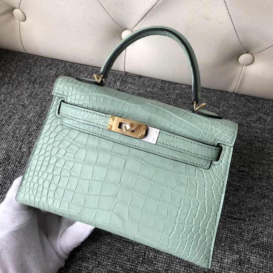 Hermes Kelly Mini 2代 Alligator Crocodile 6U新薄荷綠 vert deau