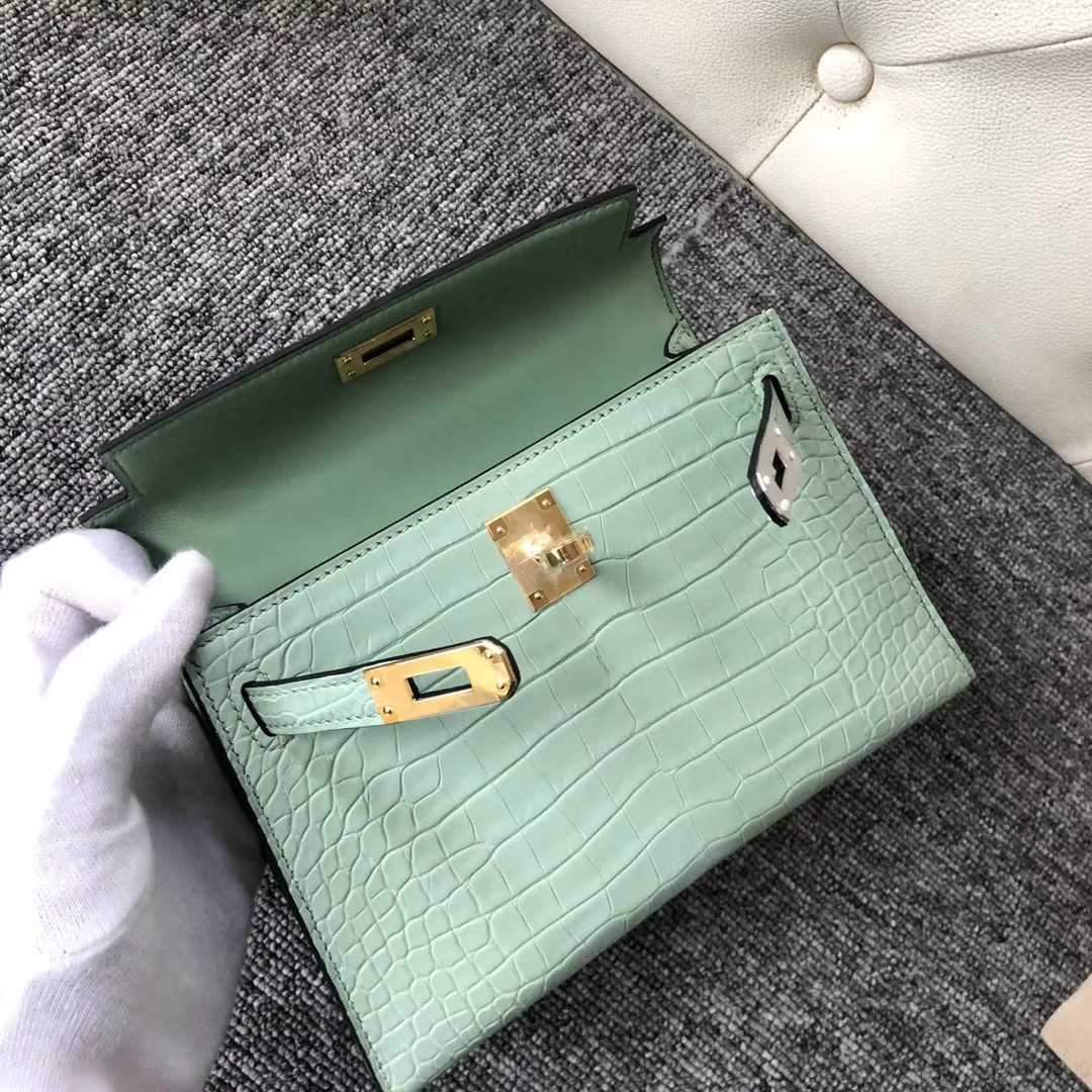 Hermes Kelly Mini 2代 Alligator Crocodile 6U新薄荷綠 vert deau