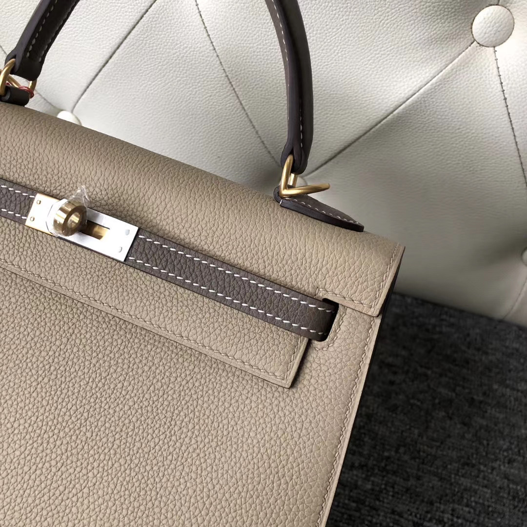 Hermes Kelly 25cm Togo Sellier S2風衣灰 拼 CK18大象灰 外縫 拉絲金扣