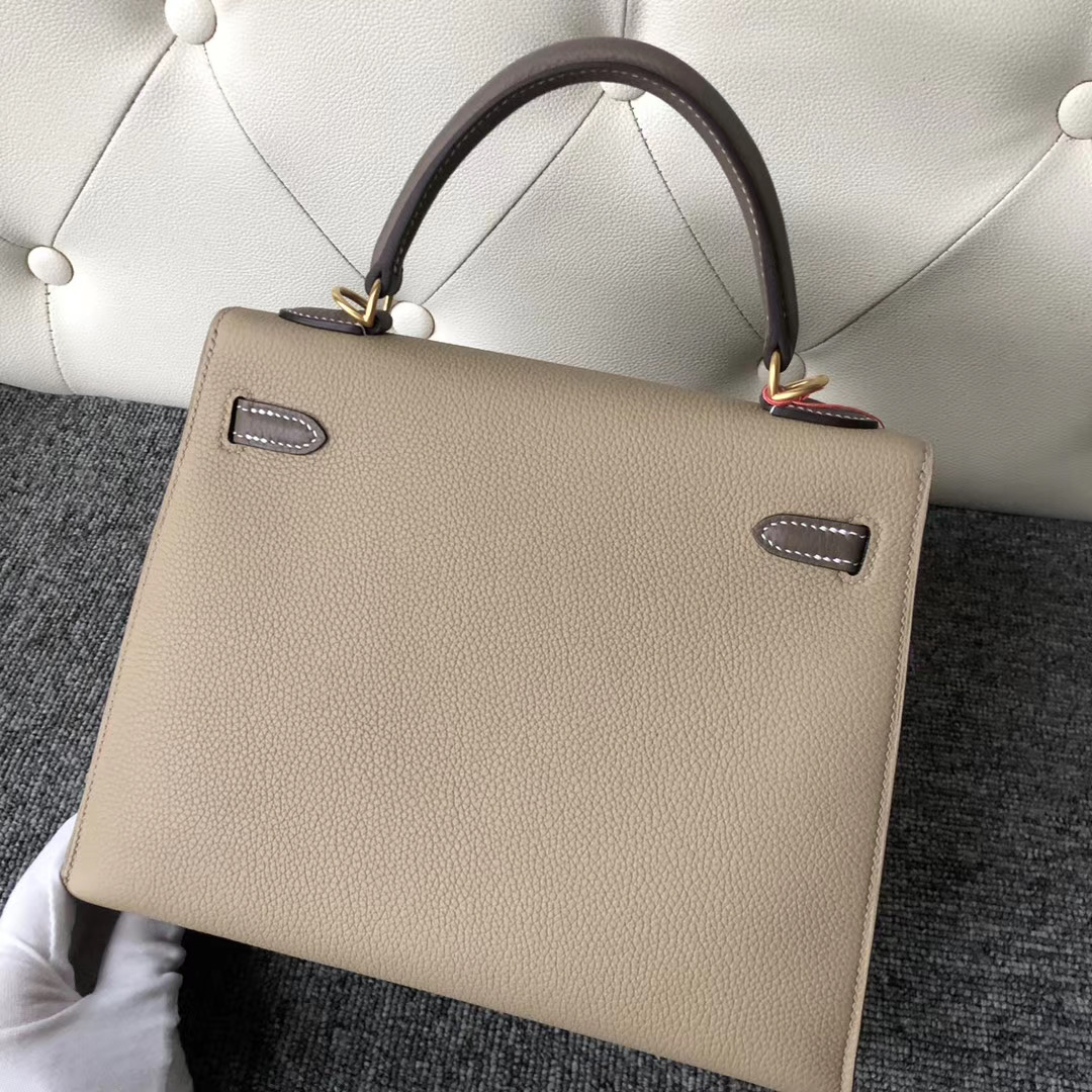 Hermes Kelly 25cm Togo Sellier S2風衣灰 拼 CK18大象灰 外縫 拉絲金扣