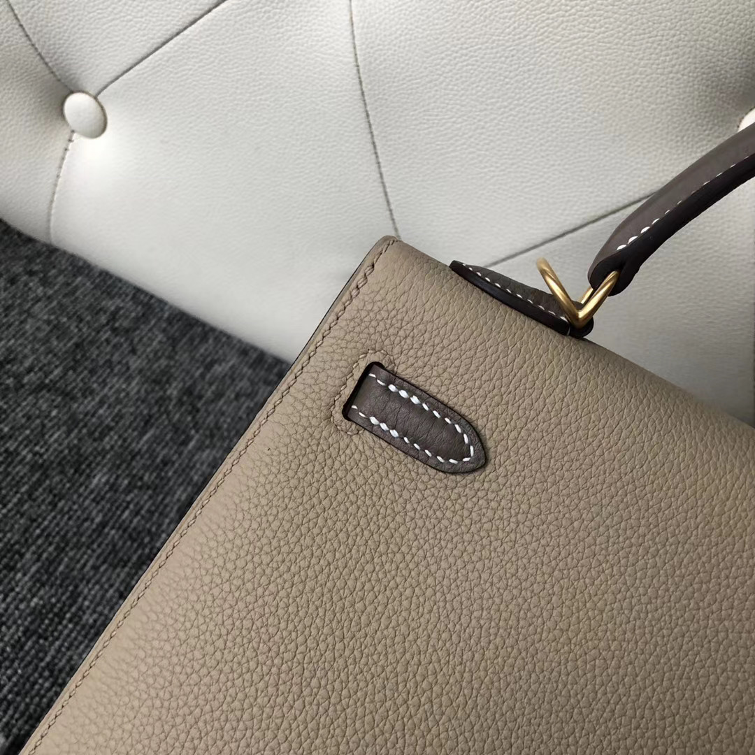 Hermes Kelly 25cm Togo Sellier S2風衣灰 拼 CK18大象灰 外縫 拉絲金扣