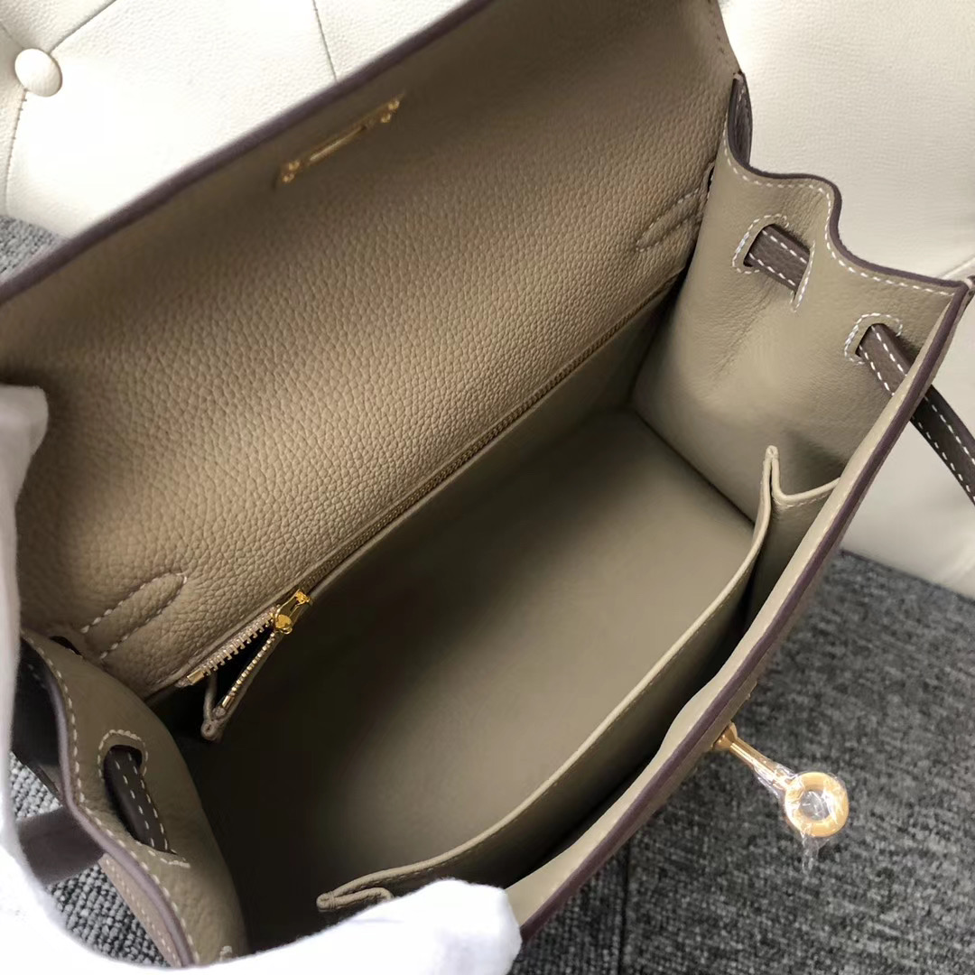 Hermes Kelly 25cm Togo Sellier S2風衣灰 拼 CK18大象灰 外縫 拉絲金扣