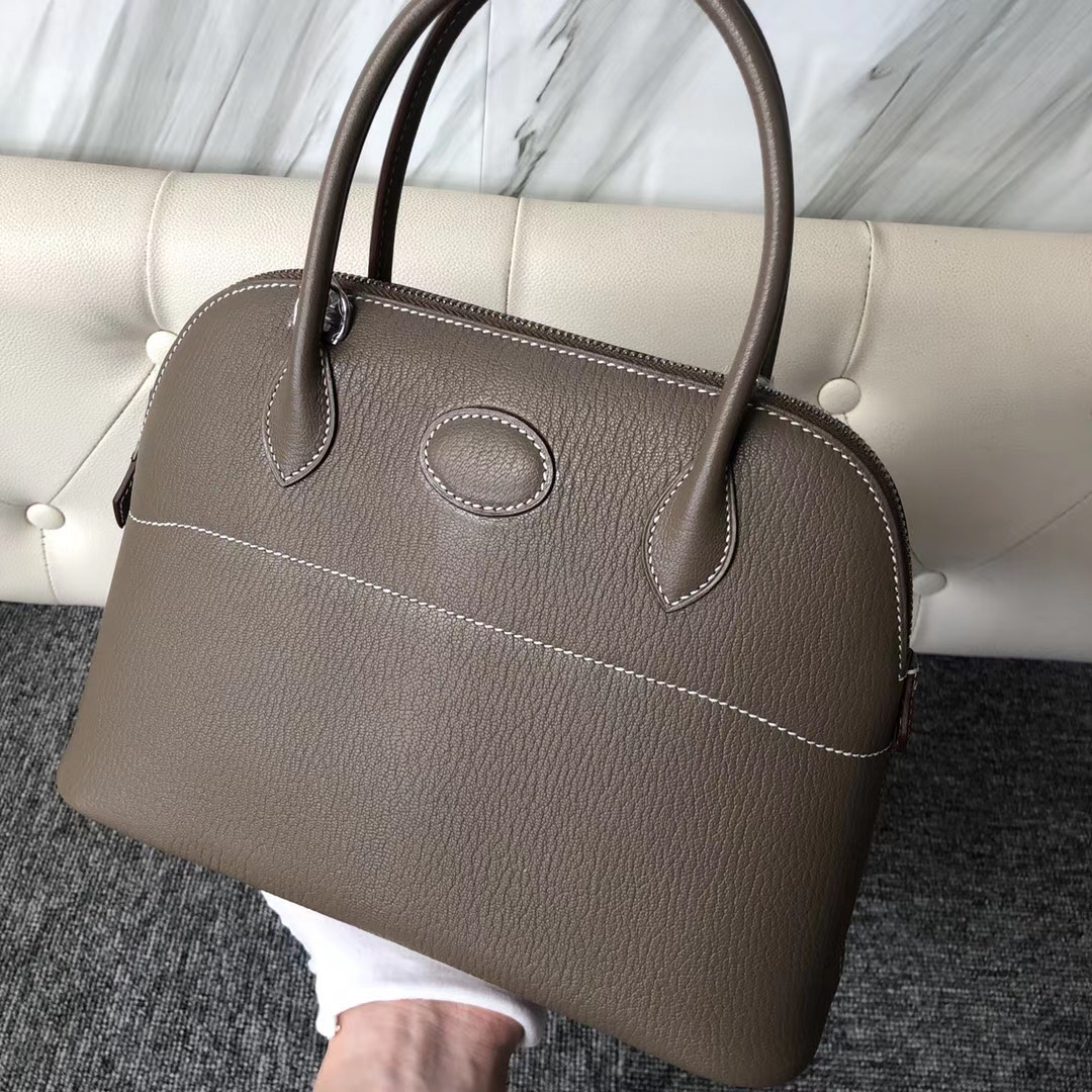 愛馬仕保齡球包定制 Hermes Bolide 27cm Chevre CK18 Etoupe大象灰