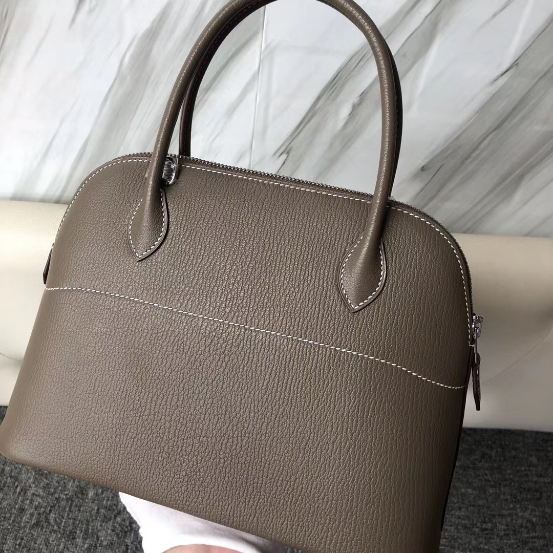 愛馬仕保齡球包定制 Hermes Bolide 27cm Chevre CK18 Etoupe大象灰